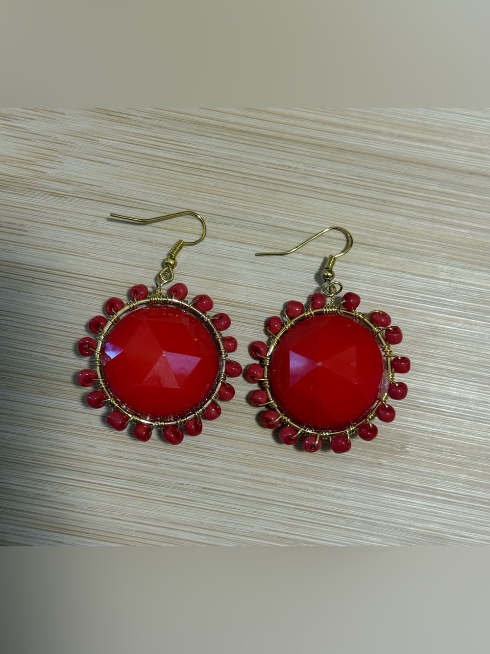 Red Faceted Round Drop Earrings
